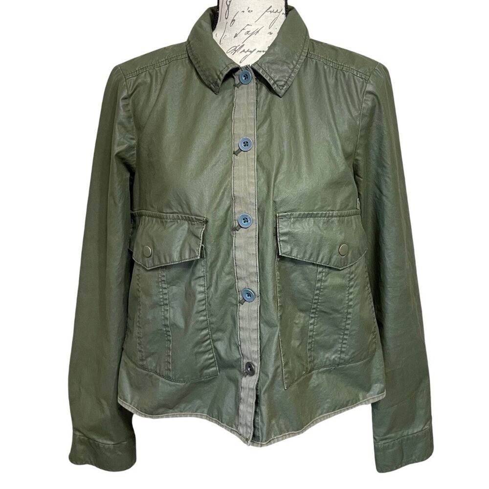 Hei Hei Anthropologie Utility Swing Jacket Small Green Waxed Cotton Button Front